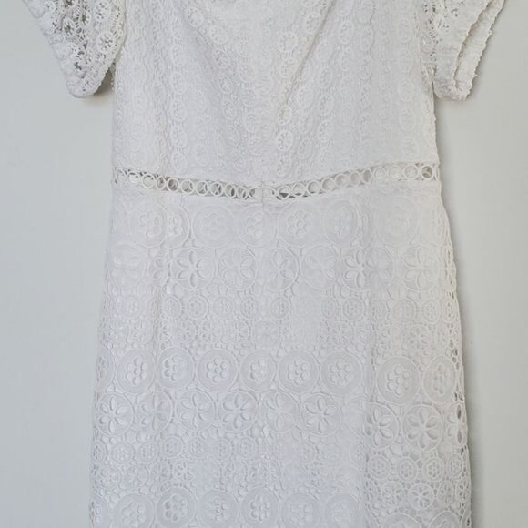 Express Womens Size XL White Short Sleeve Crochet Midi Sweetheart Zip Back Dress - Picture 2 of 10